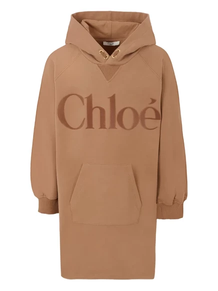 Детское платье Chloé Kids с капюшоном, коричневое