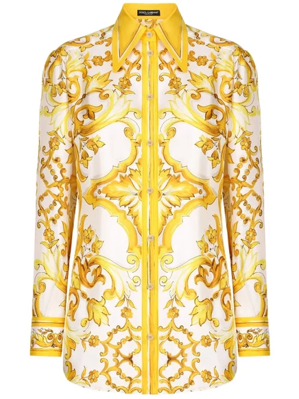 Шелковая рубашка с принтом майолики от Dolce & Gabbana yellow