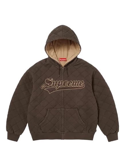 Мужская куртка‑бомбер Supreme стёганая с нашивкой, коричневая