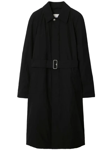 Женское длинное стеганое пальто Burberry с поясом, черное