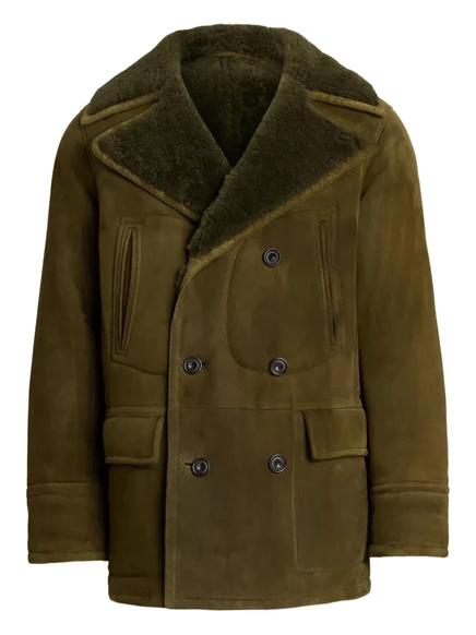 Двубортное пальто на подкладке из овечьей шерсти с фиолетовым лейблом Ralph Lauren green