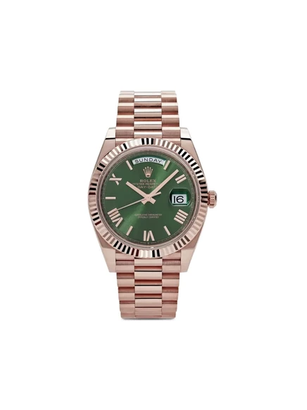 Мужские часы Rolex Day‑Date 40 мм, 18K Everose, б/у, зеленый