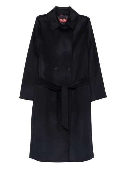 Женское двубортное пальто Max Mara с поясом, синее