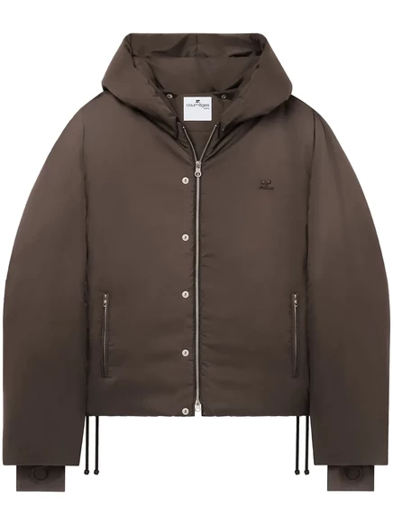 Мужской пуховик Courrèges с капюшоном, коричневый