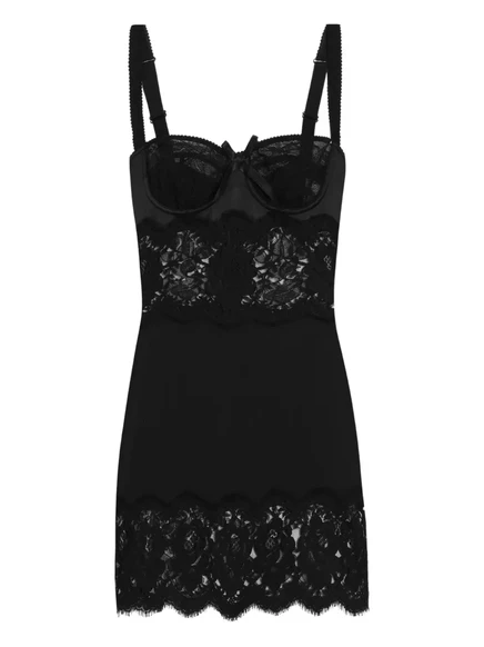 Женское платье Dolce & Gabbana миди-комбинация с кружевом, черное