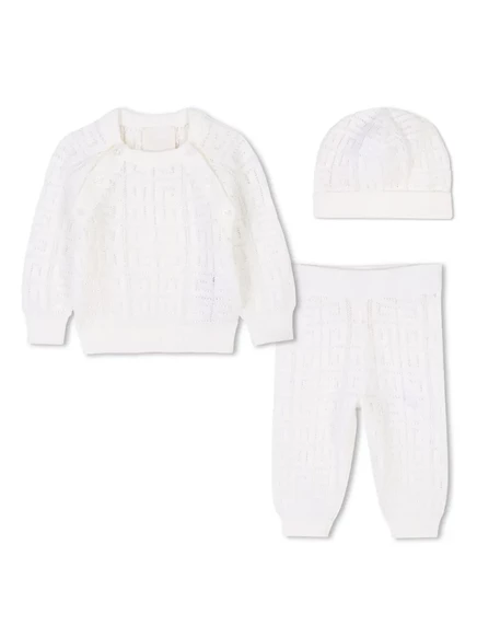 Детский комплект Givenchy Kids 4G жаккардовый вязаный из хлопка с кашемиром, белый