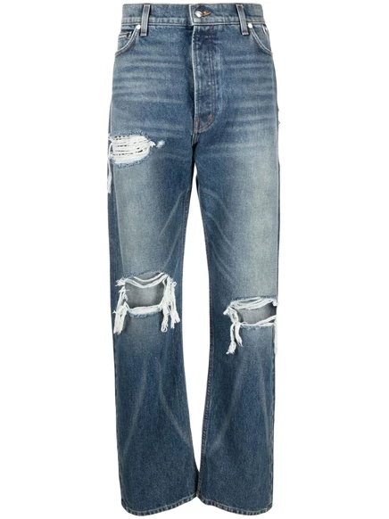 Мужские прямые джинсы Rhude Boxer рваные, синие