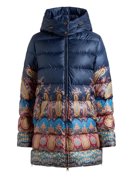 Пуховик с капюшоном ETRO с принтом пейсли blue