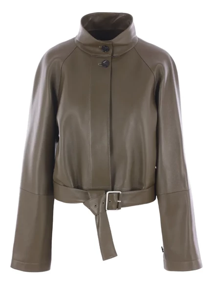 Женская кожаная куртка Loewe с поясом, хаки