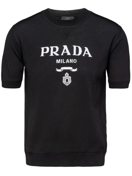 Шерстяной джемпер цвета интарсии с логотипом Prada black