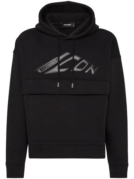 Хлопковая толстовка с капюшоном и аппликацией со значком DSQUARED2 black