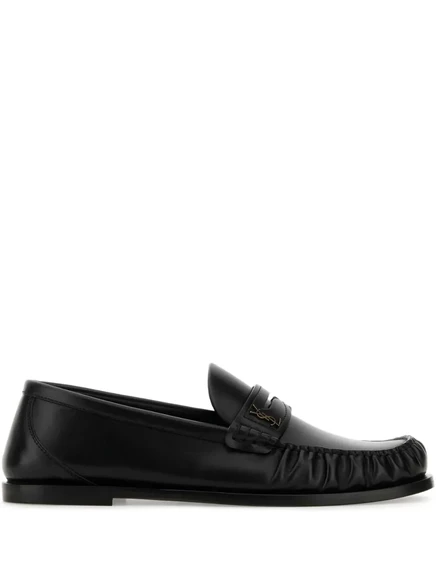 Женские лоферы Saint Laurent кожаные с логотипом, черные