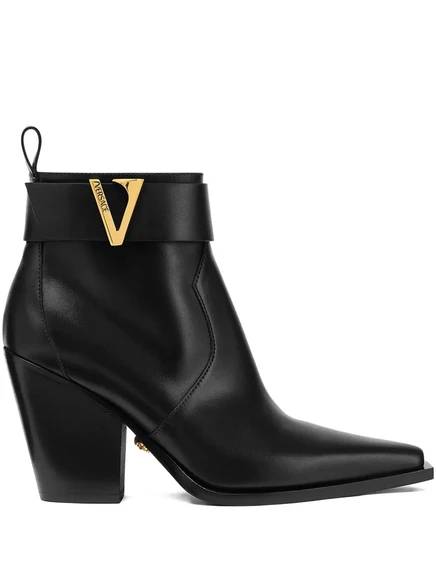 Женские ботинки Versace с пряжкой V, черные