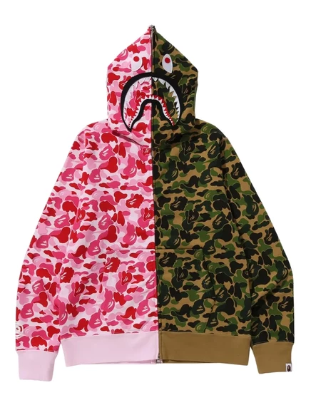 Мужская худи A Bathing Ape Abc Camo Separate Shark на молнии, розовая