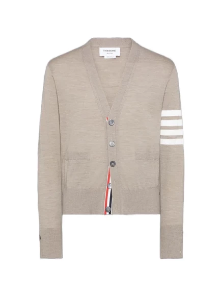 Мужской кардиган Thom Browne 4‑Bar с V‑вырезом, коричневый