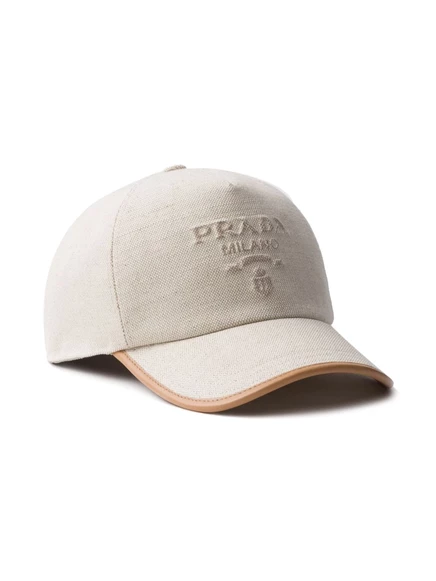 Женская бейсболка Prada с тисненым логотипом, серо-бежевая