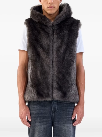 Мужской жилет Unreal Fur из искусственного меха с капюшоном, серый