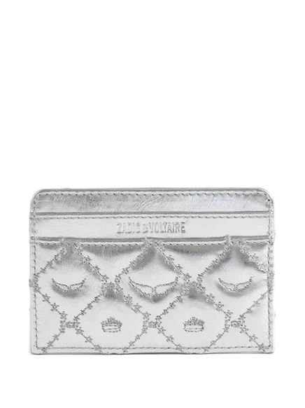 Женский кожаный кардхолдер Zadig & Voltaire стеганый, серебристый