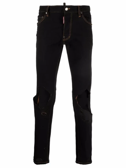 Мужские узкие джинсы DSquared2 с потертостями, черные