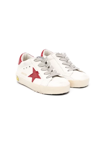 Кроссовки для девочек Golden Goose Kids Super-Star кожаные, бело-красные