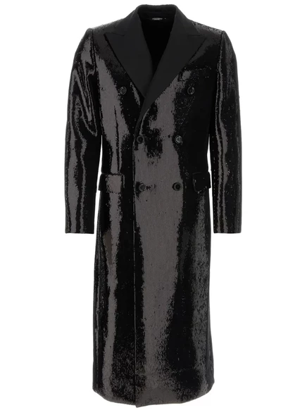 Двубортное пальто Dolce & Gabbana, украшенное блестками black
