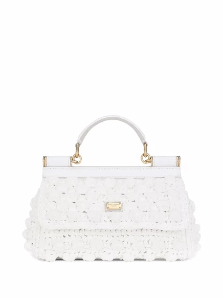 Маленькая сицилийская сумка с верхней ручкой из рафии Dolce & Gabbana white