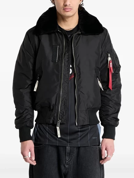 Мужская бомбер-куртка Alpha Industries, меховой воротник, черная