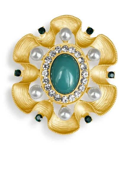 Брошь Hzmer Jewellery, искусств. жемчуг, золото/зеленая