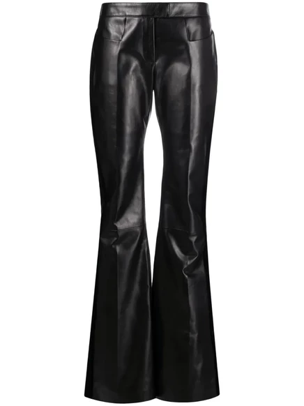 Женские кожаные брюки Tom Ford клеш, черные