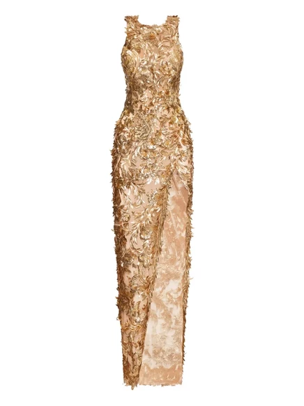 Макси-платье Oscar de la Renta, украшенное перьями gold