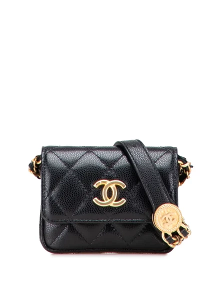 Женская поясная сумка CHANEL Pre-Owned Quilted Caviar, черная