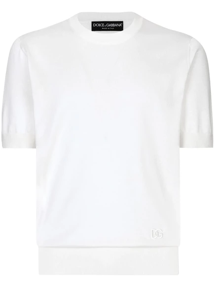 Шелковый вязаный топ с вышитым логотипом Dolce & Gabbana white