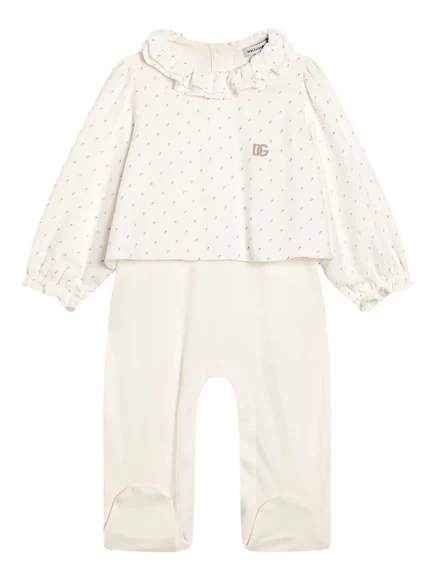 Комбинезон для девочки Dolce & Gabbana Kids в горох с рюшами, белый