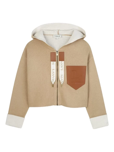 Для девочек кардиган Lanvin Enfant с капюшоном, бежевый