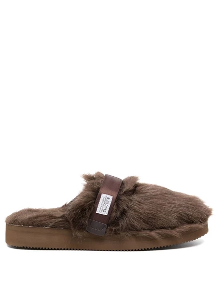 Шлепанцы Suicoke Zavo с искусственным мехом, коричневые