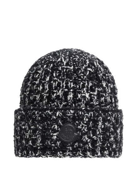 Унисекс шапка Moncler твид с нашивкой логотипа, черная