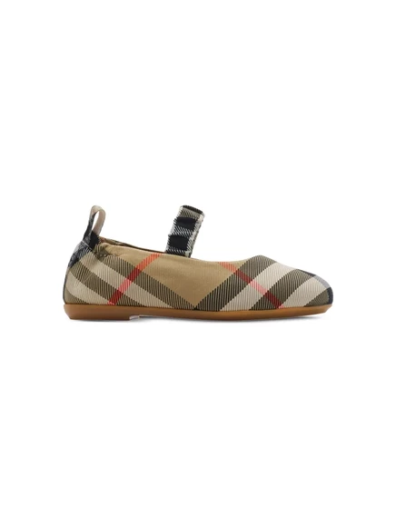 Детские балетки Burberry Kids в клетку, бежевые