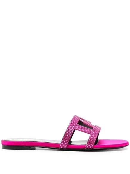 Босоножки на плоской подошве Versace Greca Maze crystal pink