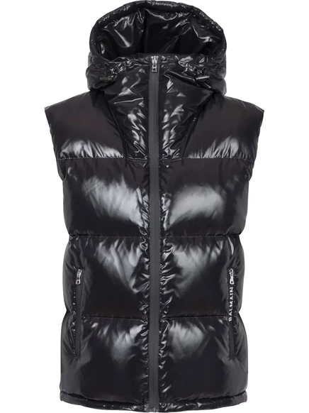 Мужской стёганый жилет Balmain с капюшоном, чёрный