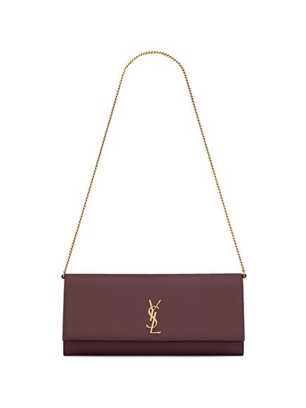 Женский клатч Saint Laurent Kate с цепочкой и золотистой фурнитурой, бордовый