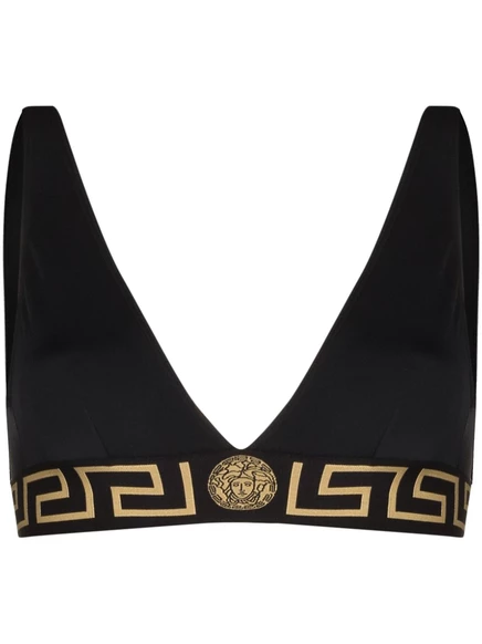 Женский топ бикини Versace Greca Border, черно-золотой
