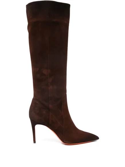 Женские сапоги Santoni замшевые до колена, коричневые