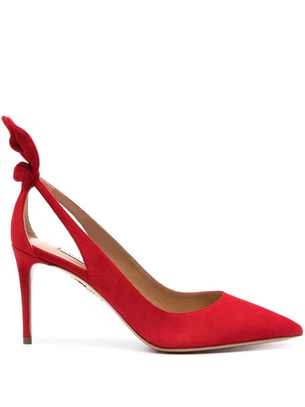 Замшевые туфли-лодочки Aquazzura с галстуком-бабочкой длиной 85 мм red