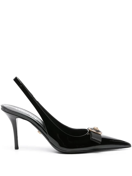 Босоножки-лодочки Versace с лентой Джанни длиной 85 мм black