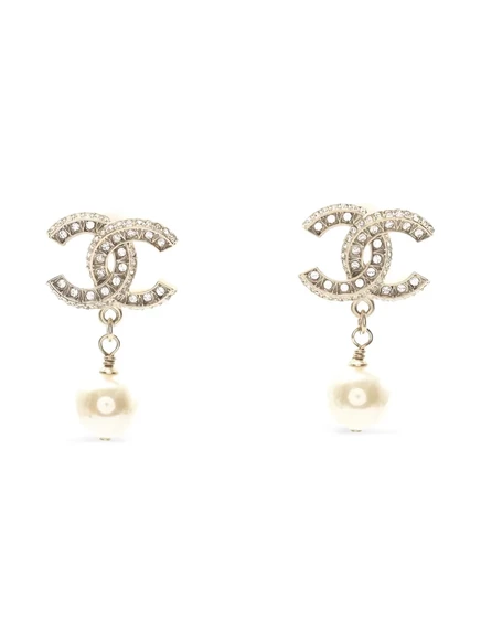 Женские серьги CHANEL Pre-Owned Coco со стразами, золотистые