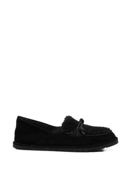 Женские лоферы UGG с отделкой овчиной и бантом, черные