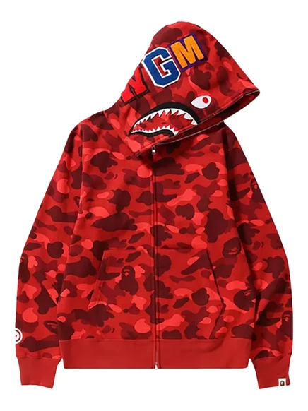 Мужская толстовка на молнии A Bathing Ape Shark камуфляжная, красная