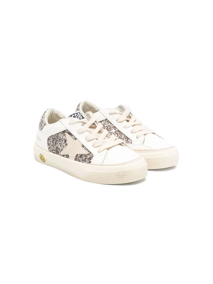 Детские кожаные кроссовки Golden Goose с блестящими деталями white