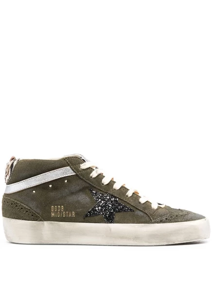 Женские высокие кеды Golden Goose Mid Star кожаные, зеленые
