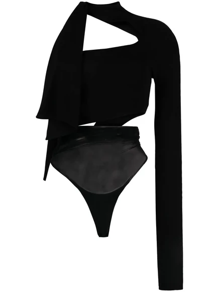 Женское боди Mugler на одно плечо с вырезами, черное